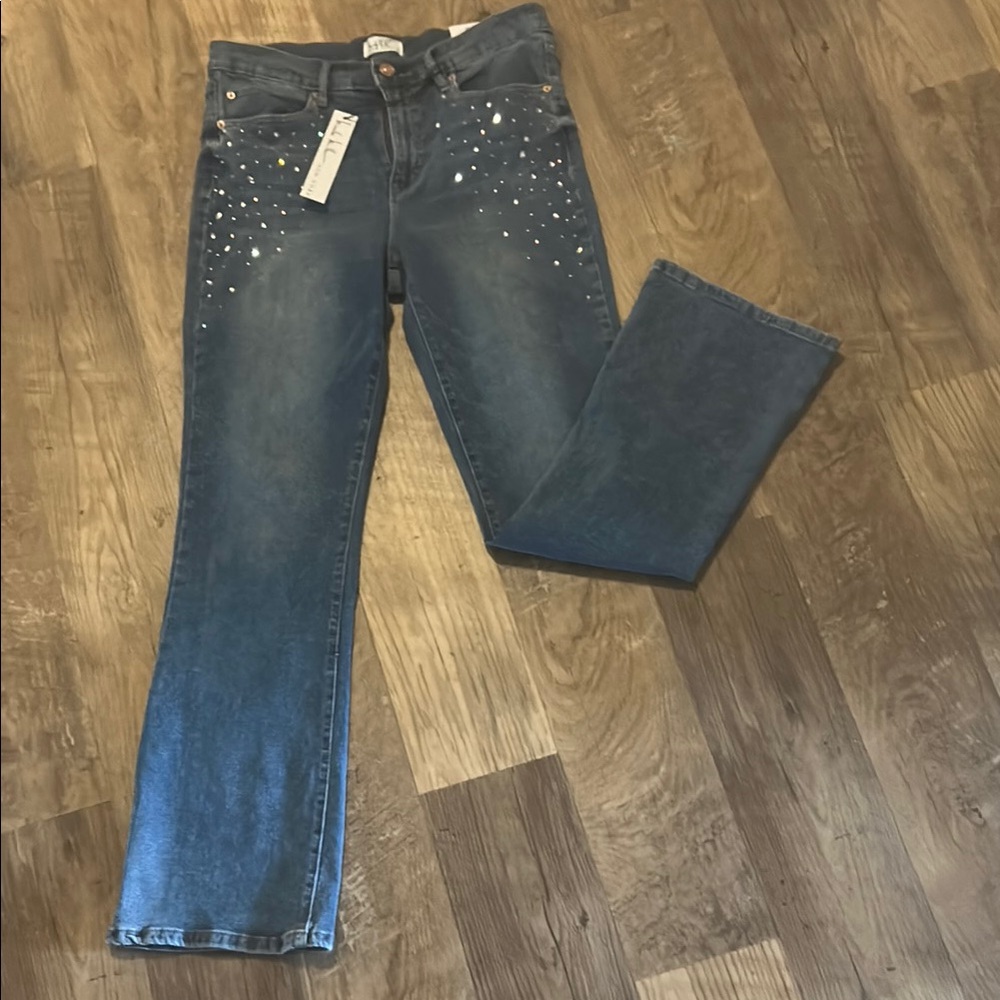 Stylish Blue Boot Cut Jeans with Sparkling Details